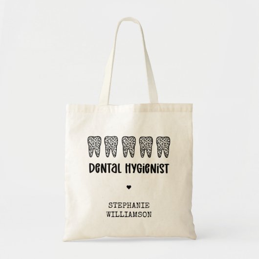 Aangepaste Dental Hygienist Leopard Print Teeth Tote Bag (Voorkant)
