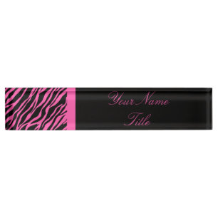 Aangepaste Desk Nameplate Zebra Print Roze Naam Bo Naambordje