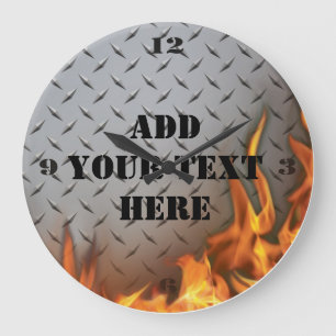 Aangepaste Diamondplate Metal and Fire Wall Clock Grote Klok