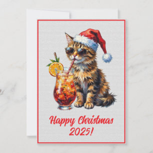 Aangepaste Digitale Kerst Koele Kat Cocktail Kerst Kaart