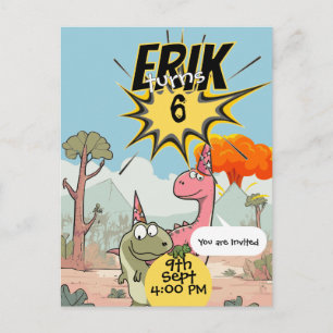 Aangepaste Dino 6e verjaardag voor Dino uitnodigin Briefkaart