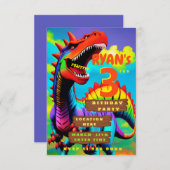 Aangepaste dino drieledige verjaardagsuitnodiging kaart (Voorkant / Achterkant)