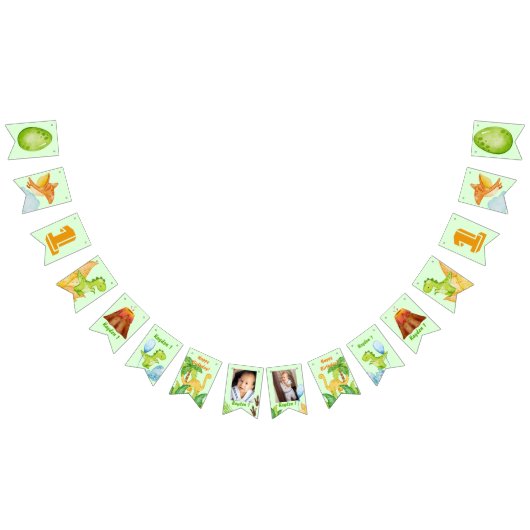 Aangepaste dinosaurus groen met 2 foto's vlaggetjes (Alle)