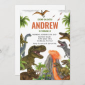 Aangepaste Dinosaurus Verjaardagsfeest Kaart (Voorkant / Achterkant)