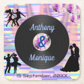 Aangepaste Disco Bruiloft Vierkante Kartonnen Onderzetter (Voorkant)