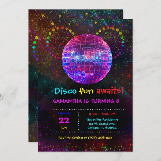 Aangepaste Disco Feest Uitnodiging - Bewerkbaar On (Voorkant / Achterkant)