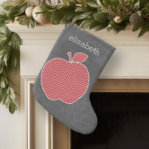 Aangepaste docent Apple met Trendy Chevron Pattern Grote Kerstsok