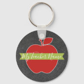 Aangepaste docent Apple - rode groene handgeschrev Sleutelhanger (Voorkant)