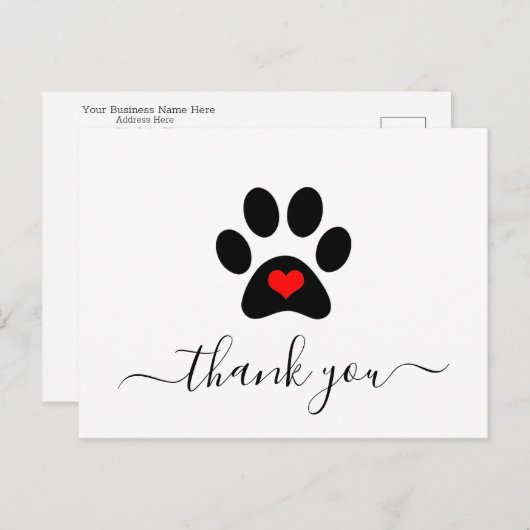 Aangepaste Dog Paw Pet Business - Bedankt voor je  Briefkaart (Voorkant / Achterkant)