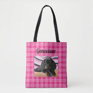Aangepaste Dog Photo Paw Print Pink Canvas tas