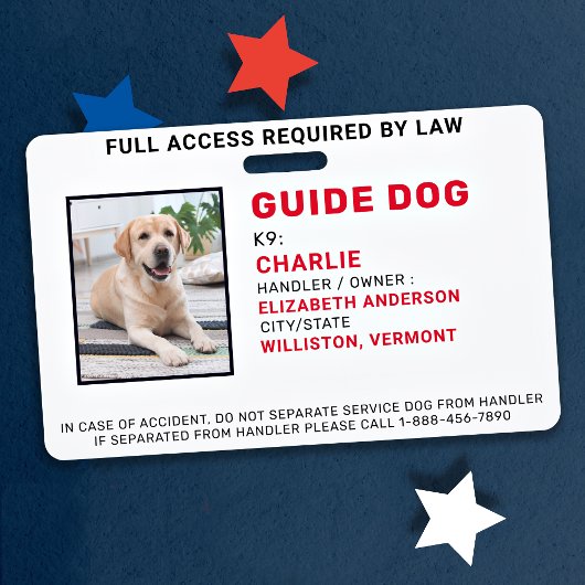 Aangepaste Dog Service Dog Photo ID-kaart Badge