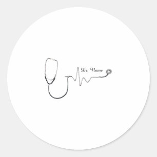 Aangepaste doktersnaam stethoscoop hartslag ontwer ronde sticker