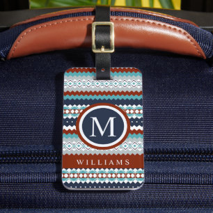 Aangepaste Donker Blauwgroen Blauw Rood Wit Aztec Bagagelabel