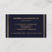 Aangepaste Donker Marine Blauw Zwart en Goud Profe Visitekaartje (Achterkant)