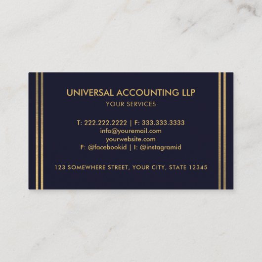 Aangepaste Donker Marine Blauw Zwart en Goud Profe Visitekaartje (Achterkant)