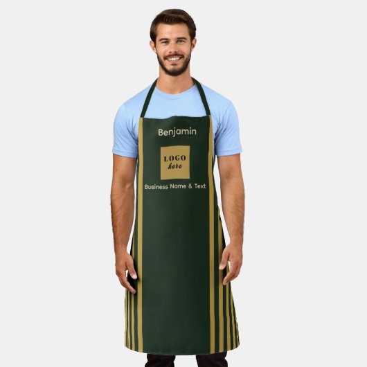 Aangepaste donkergroene en gouden streep schort (Gedragen)