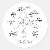Aangepaste Doodle Moderne Ballon Gelukkige Verjaar Ronde Sticker (Voorkant)