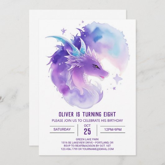 Aangepaste Dragon Verjaardag uitnodiging (Voorkant / Achterkant)