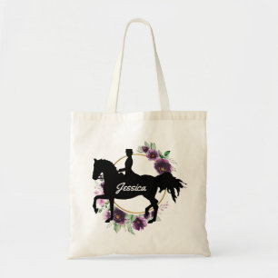 Aangepaste Dressage Horse Riding Floral Name Tote Bag