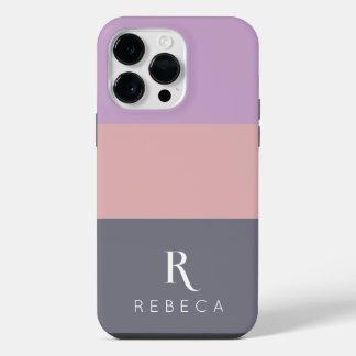 Aangepaste drie kleuren blok Lila Sinaasappel grij iPhone 14 Pro Max Hoesje