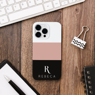 Aangepaste drie kleuren blok Roos Goud Wit Zwart iPhone 14 Pro Max Hoesje