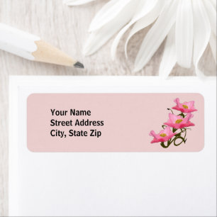 Aangepaste drie roze papavers rand etiket