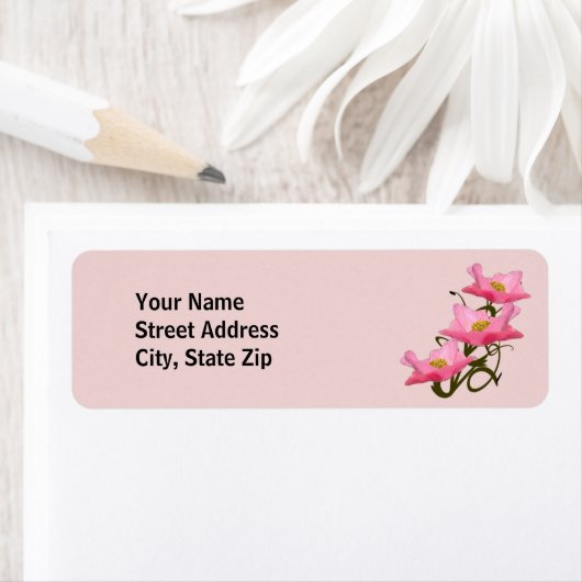 Aangepaste drie roze papavers rand etiket (Insitu)