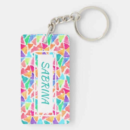 Aangepaste driehoeken veelhoekige Waterverf Sleutelhanger (achterkant)