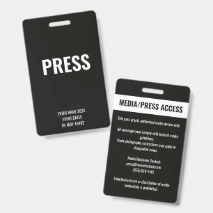 Aangepaste Druk Media Toegang Concert Festival Wit Badge