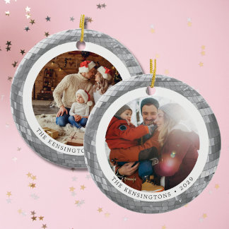 Aangepaste dubbelzijdige discobal & foto's en teks keramisch ornament