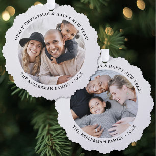 Aangepaste dubbelzijdige familie-kerstkaart met tw ornament kaart