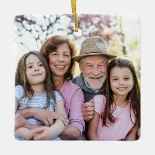 Aangepaste Dubbelzijdige Familie Twee Foto Kerstmi Keramisch Ornament (Voorkant)