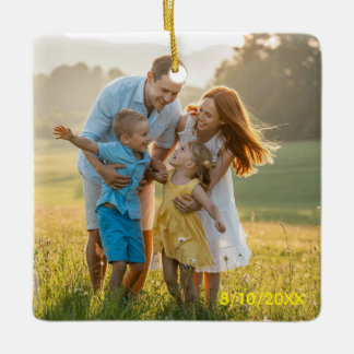 Aangepaste dubbelzijdige familie twee foto Kerstmi Keramisch Ornament