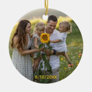 Aangepaste dubbelzijdige familie twee foto Kerstmi Keramisch Ornament