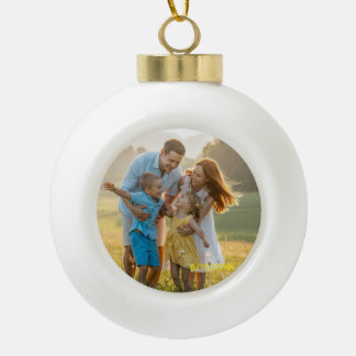 Aangepaste dubbelzijdige familie twee foto Kerstmi Keramische Bal Ornament