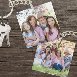 Aangepaste dubbelzijdige familie twee foto sleutelhanger