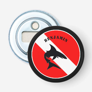 Aangepaste duikvlag en haai button flesopener