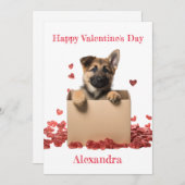 Aangepaste Duitse Herder Pup in een Box Valentijn Feestdagenkaart (Voorkant / Achterkant)