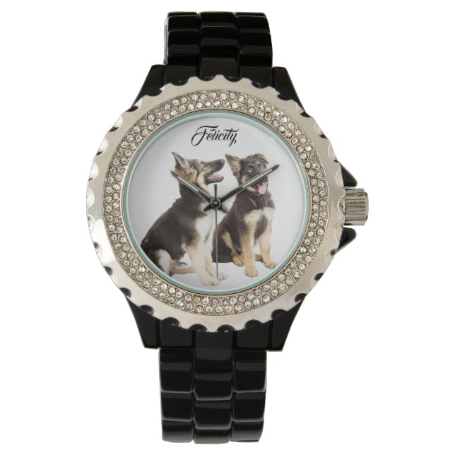 Aangepaste Duitse Puppies van Shepherd Horloge (Voorkant)