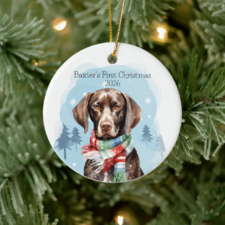 Aangepaste Duitse Staande Hond Eerste Kerstmis Keramisch Ornament