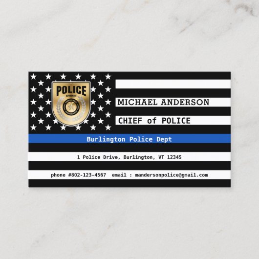 Aangepaste dunne blauwe lijn politie-afdeling embl visitekaartje (Voorkant)