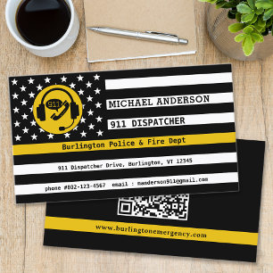 Aangepaste dunne gouden lijn vlag QR Code 911 Disp Visitekaartje