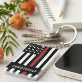 Aangepaste dunne rode lijn VS vlaggenbrandweervrou Sleutelhanger (Voorkant Rechts)