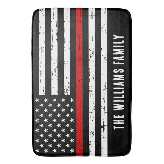 Aangepaste Dunne Vlag brandweerman met rode lijn Badmat (Voorkant Verticaal)