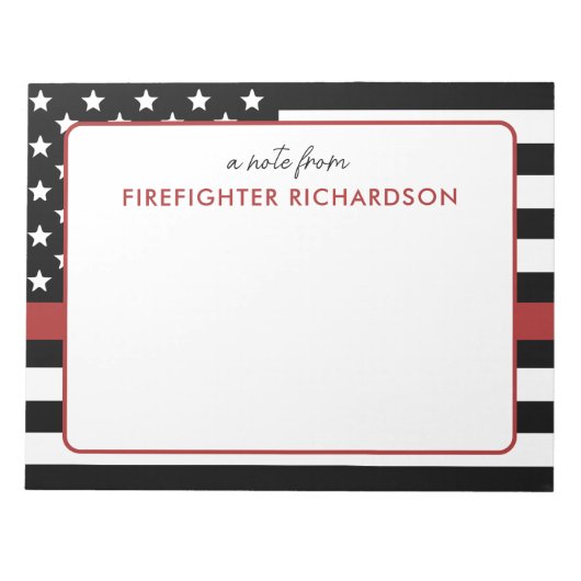 Aangepaste Dunne Vlag brandweerman met rode lijn Notitieblok (Voorkant)