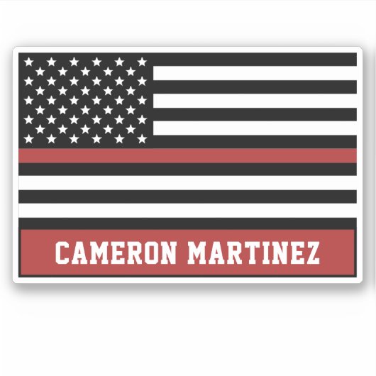 Aangepaste Dunne Vlag brandweerman met rode lijn Sticker (Voorkant)