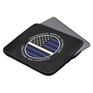 Aangepaste dunne witte lijn VS vlag EMS EMT Laptop Sleeve