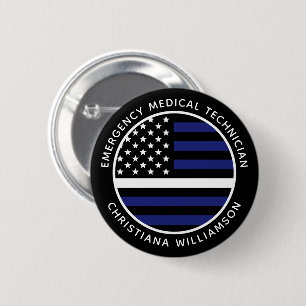 Aangepaste dunne witte lijn VS vlag EMS EMT Ronde Button 5,7 Cm