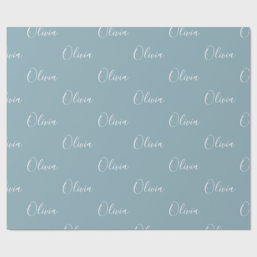 Aangepaste Dusty Blue Modern Script Name Cadeaupapier (Vlak)