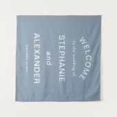 Aangepaste Dusty Blue White Text Welkom bij bruilo Wandkleed (Voorkant (horizontaal))